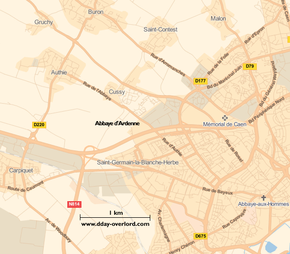Image : carte du secteur de Abbaye d'Ardenne - Bataille de Normandie en 1944