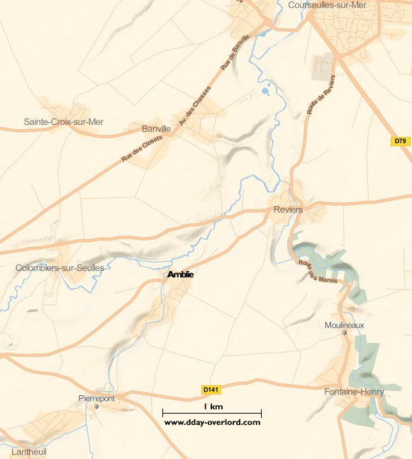 Image : carte du secteur de Amblie - Bataille de Normandie en 1944