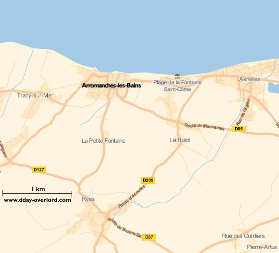 Image : carte du secteur de Arromanches-les-Bains - Bataille de Normandie en 1944