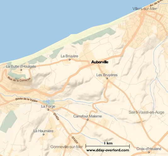 Image : carte du secteur de Auberville - Bataille de Normandie en 1944