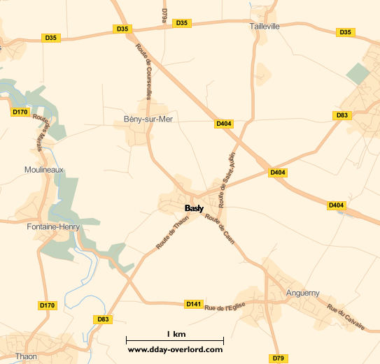 Image : carte du secteur de Basly - Bataille de Normandie en 1944