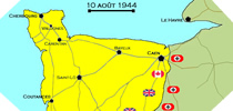 Image : Carte de l'evolution des combats en Normandie le 10 aout 1944 à minuit