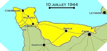 Image : Carte de l'evolution des combats en Normandie le 10 juillet 1944 à minuit
