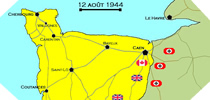 Image : Carte de l'evolution des combats en Normandie le 12 aout 1944 à minuit