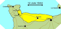 Image : Carte de l'evolution des combats en Normandie le 12 juin 1944 à minuit