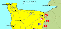Image : Carte de l'evolution des combats en Normandie le 13 aout 1944 à minuit