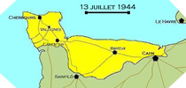 Image : Carte de l'evolution des combats en Normandie le 13 juillet 1944 à minuit