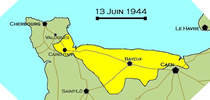 Image : Carte de l'evolution des combats en Normandie le 13 juin 1944 à minuit