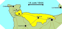Image : Carte de l'evolution des combats en Normandie le 14 juin 1944 à minuit
