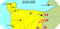 Image : Carte de l'evolution des combats en Normandie le 15 aout 1944 à minuit