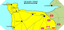 Image : Carte de l'evolution des combats en Normandie le 16 aout 1944 à minuit