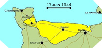 Image : Carte de l'evolution des combats en Normandie le 17 juin 1944 à minuit