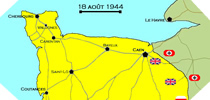 Image : Carte de l'evolution des combats en Normandie le 18 aout 1944 à minuit