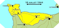 Image : Carte de l'evolution des combats en Normandie le 18 juillet 1944 à minuit