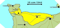 Image : Carte de l'evolution des combats en Normandie le 18 juin 1944 à minuit