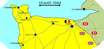 Image : Carte de l'evolution des combats en Normandie le 19 aout 1944 à minuit