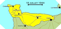Image : Carte de l'evolution des combats en Normandie le 19 juillet 1944 à minuit