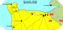 Image : Carte de l'evolution des combats en Normandie le 20 aout 1944 à minuit
