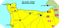 Image : Carte de l'evolution des combats en Normandie le 22 aout 1944 à minuit