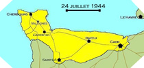 Image : Carte de l'evolution des combats en Normandie le 24 juillet 1944 à minuit
