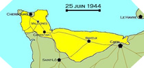 Image : Carte de l'evolution des combats en Normandie le 25 juin 1944 à minuit