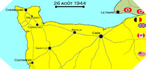 Image : Carte de l'evolution des combats en Normandie le 26 aout 1944 à minuit