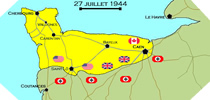 Image : Carte de l'evolution des combats en Normandie le 27 juillet 1944 à minuit