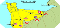 Image : Carte de l'evolution des combats en Normandie le 28 juillet 1944 à minuit