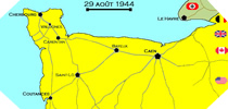 Image : Carte de l'evolution des combats en Normandie le 29 août 1944 à minuit