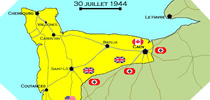 Image : Carte de l'evolution des combats en Normandie le 30 juillet 1944 à minuit