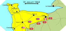 Image : Carte de l'evolution des combats en Normandie le 31 juillet 1944 à minuit