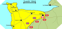 Image : Carte de l'evolution des combats en Normandie le 3 aout 1944 à minuit