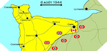 Image : Carte de l'evolution des combats en Normandie le 6 aout 1944 à minuit
