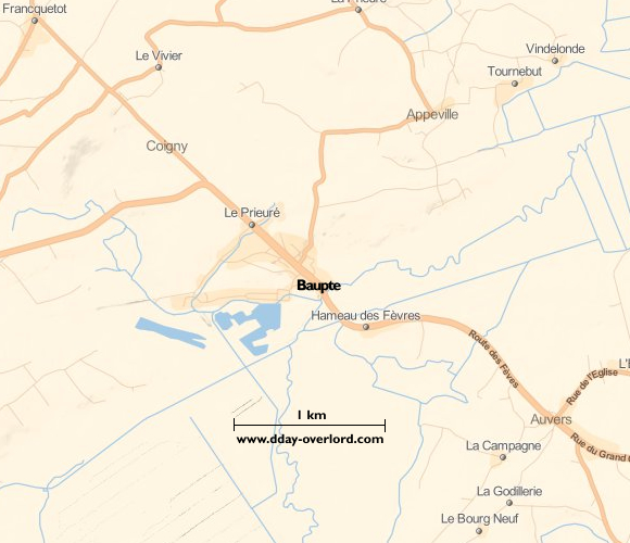 Image : carte du secteur de Baupte - Bataille de Normandie en 1944