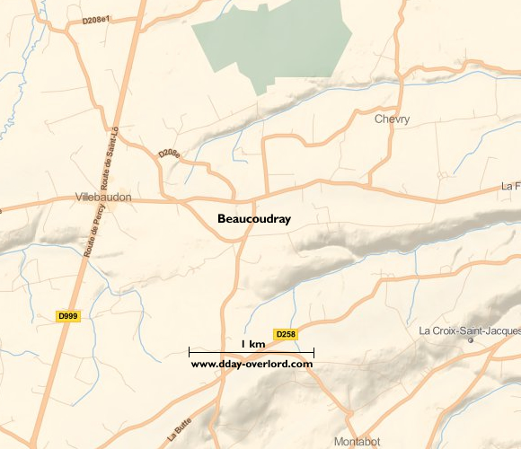 Image : carte du secteur de Beaucoudray - Bataille de Normandie en 1944