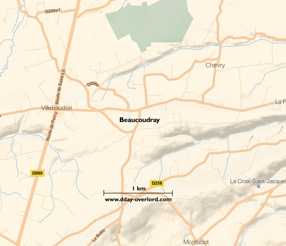 Beaucoudray en 1944 - Manche - Bataille de Normandie 1 Image : carte du secteur de Beaucoudray - Bataille de Normandie en 1944