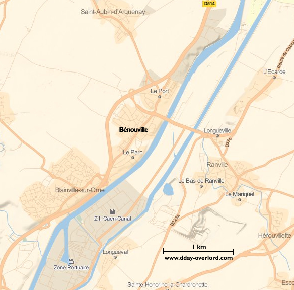 Image : carte du secteur de Bénouville - Bataille de Normandie en 1944