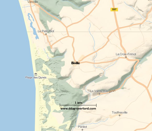 Image : carte du secteur de Biville - Bataille de Normandie en 1944