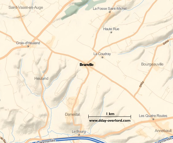 Image : carte du secteur de Branville - Bataille de Normandie en 1944