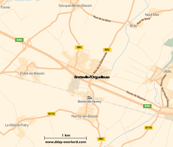 Image : carte du secteur de Bretteville-l'Orgueilleuse - Bataille de Normandie en 1944