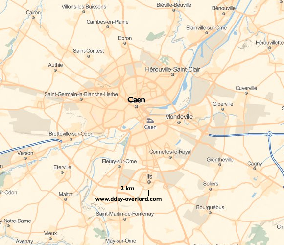 Caen en 1944 - Calvados - Bataille de Normandie 2 Image : Carte de Caen dans le Calvados