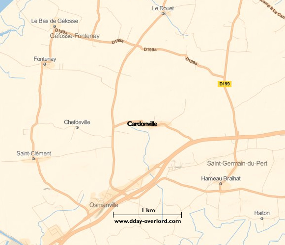 Image : carte du secteur de Cardonville- Bataille de Normandie en 1944