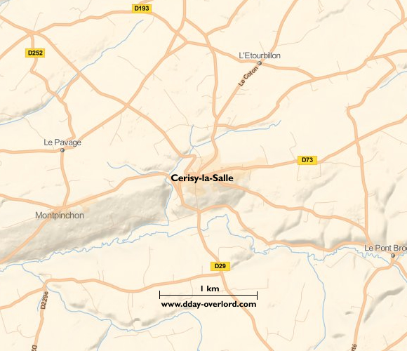 Image : carte du secteur de Cerisy-la-Salle - Bataille de Normandie en 1944