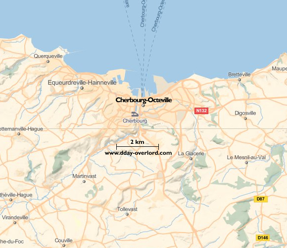 Image : carte du secteur de Cherbourg - Bataille de Normandie en 1944