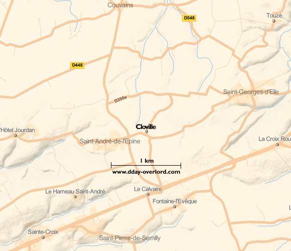 Image : carte du secteur de Cloville - Bataille de Normandie en 1944