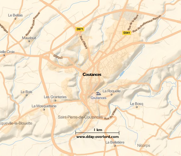 Image : carte du secteur de Coutances - Bataille de Normandie en 1944