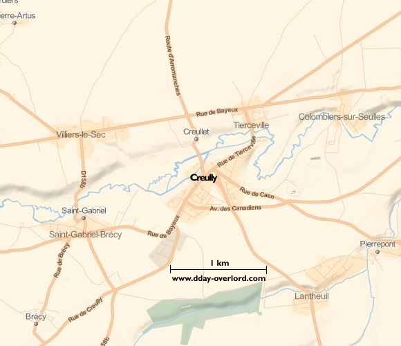 Image : carte du secteur de Creully - Bataille de Normandie en 1944