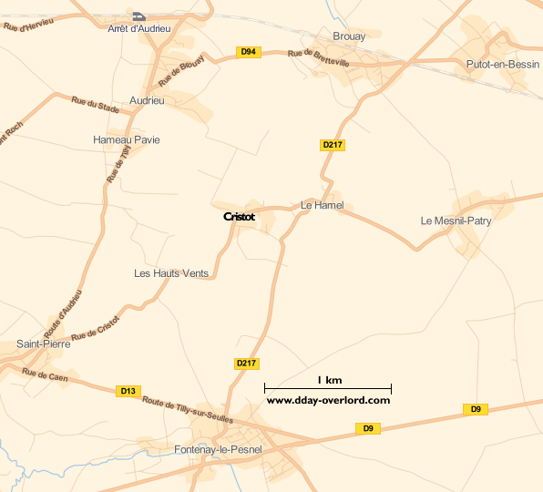 Image : carte du secteur de Cristot - Bataille de Normandie en 1944