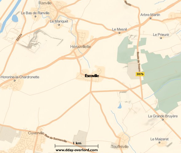 Image : carte du secteur de Escoville - Bataille de Normandie en 1944