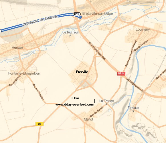 Image : carte du secteur de Eterville- Bataille de Normandie en 1944